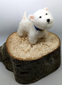 Personalised Needle Felted Westy Dog on a Wood Slice